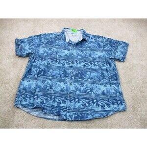 Tommy Bahama Shirt Men Extra Large Blue Hawaiian Floral Print Casual Button Up